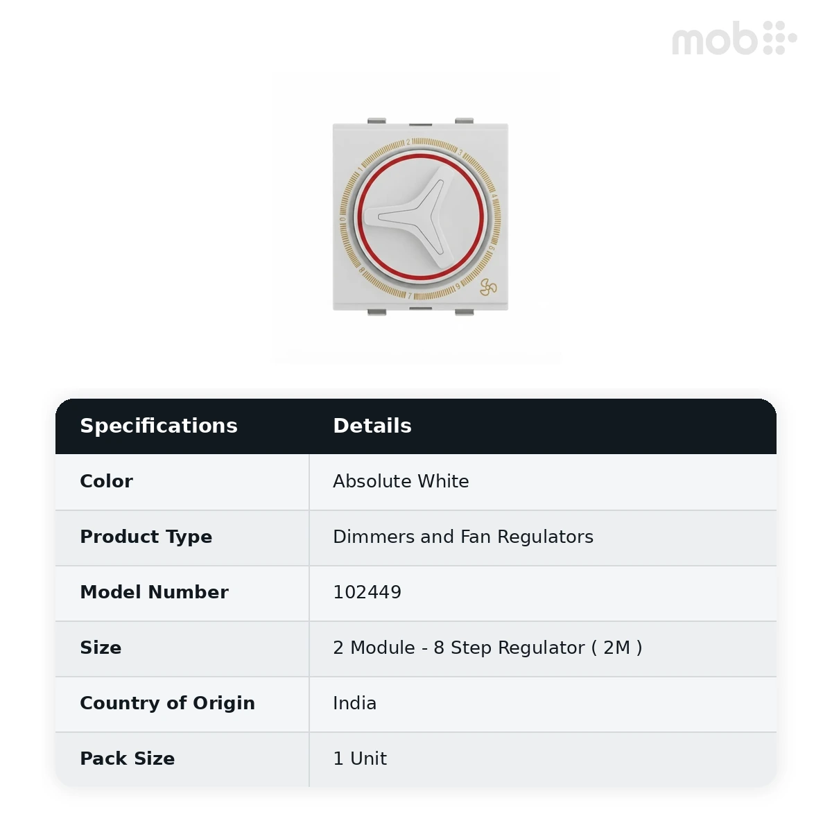 Goldmedal Nixon 8 Step Regulator (2M), 240V, 2 Module, Absolute White, Code: 102449