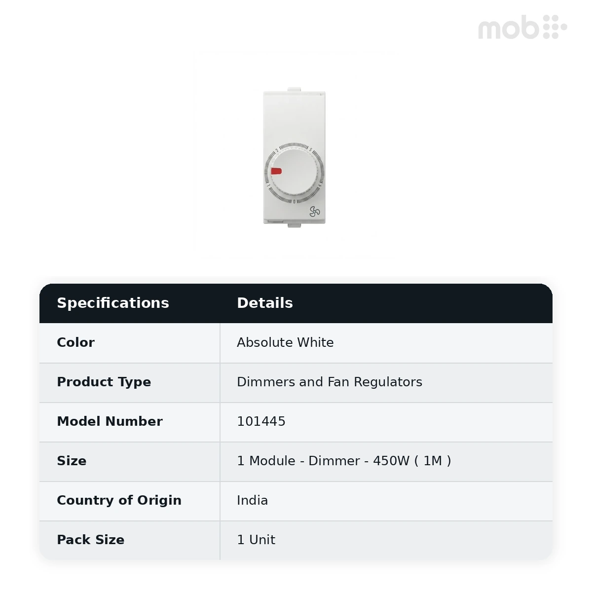 Goldmedal Nixon Dimmer - 450W (1M), 240V, 1 Module, Absolute White, Code: 101445 - image 2