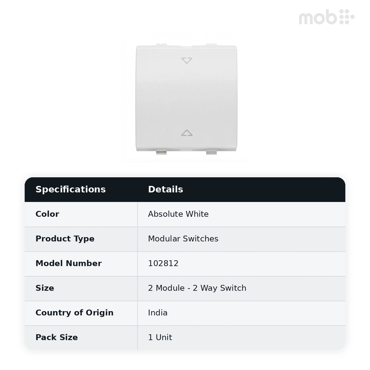 Goldmedal Nixon G-Dip 2 Way Switch, 10AX, 240V, 2 Module, Absolute White, Code: 102812 - image 2