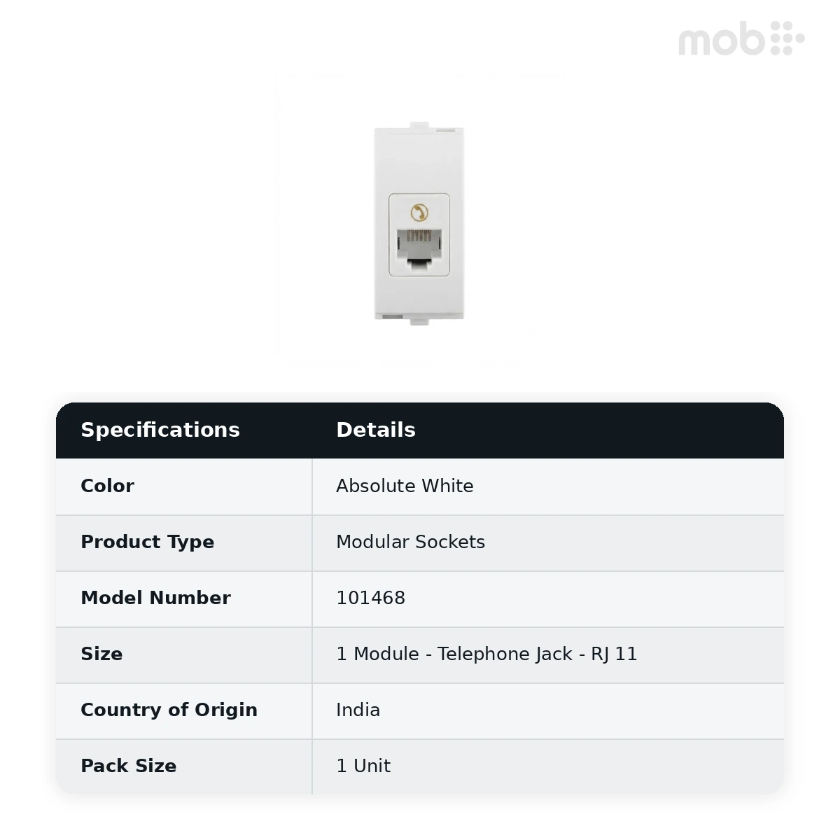 Goldmedal Nixon Telephone Jack - RJ 11, 1 Module, Absolute White, Code: 101468 - image 2