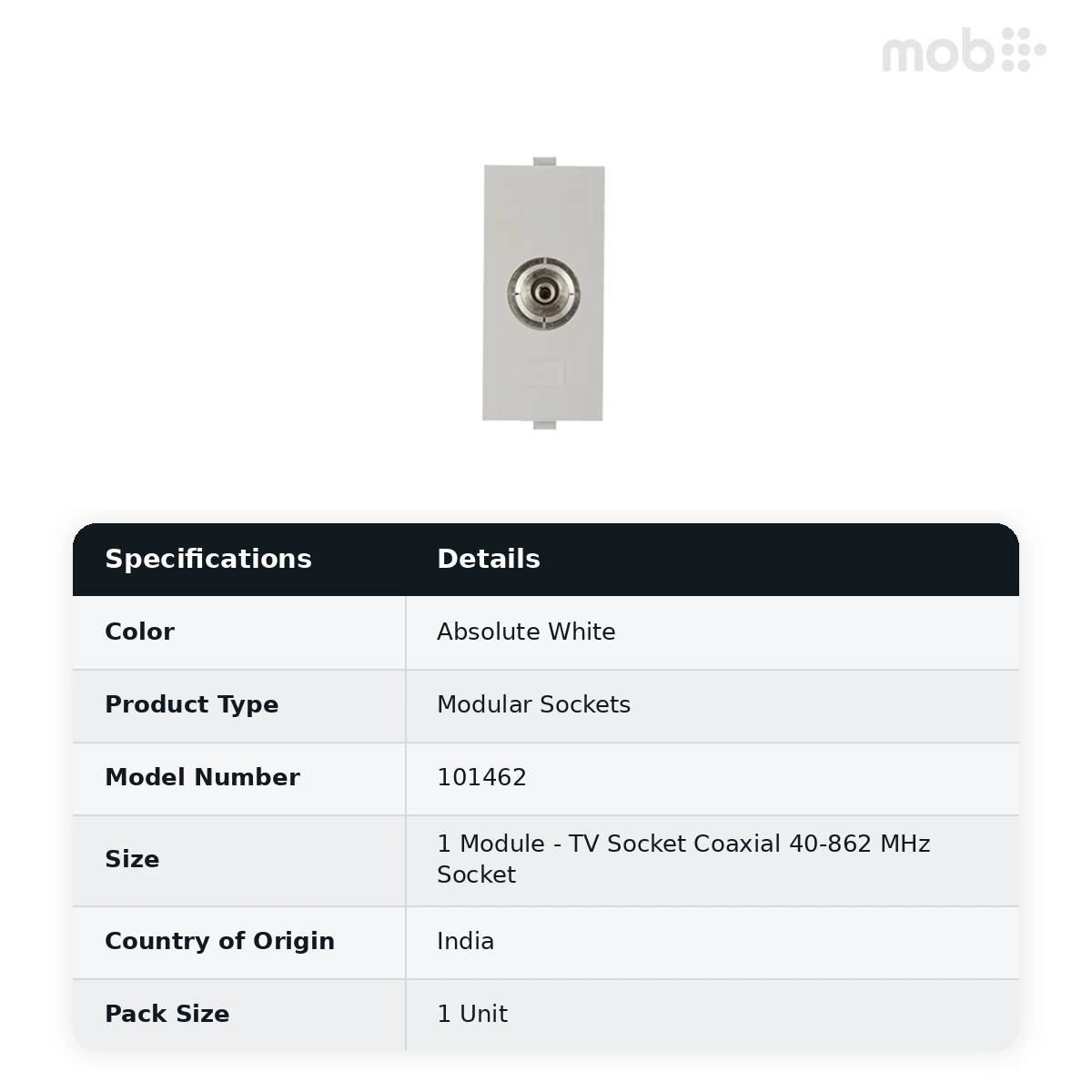 Goldmedal Nixon TV Socket Coaxial 40-862 MHz, 1 Module, Absolute White, Code: 101462 - image 2