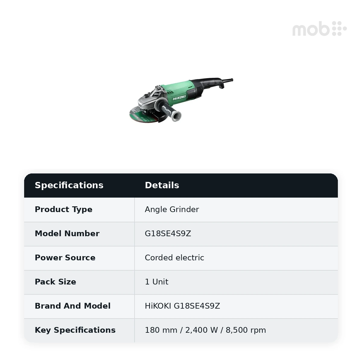 HiKOKI Angle Grinder, 180mm / 2,400W / 8,500Rpm, Code: G18SE4S9Z by…