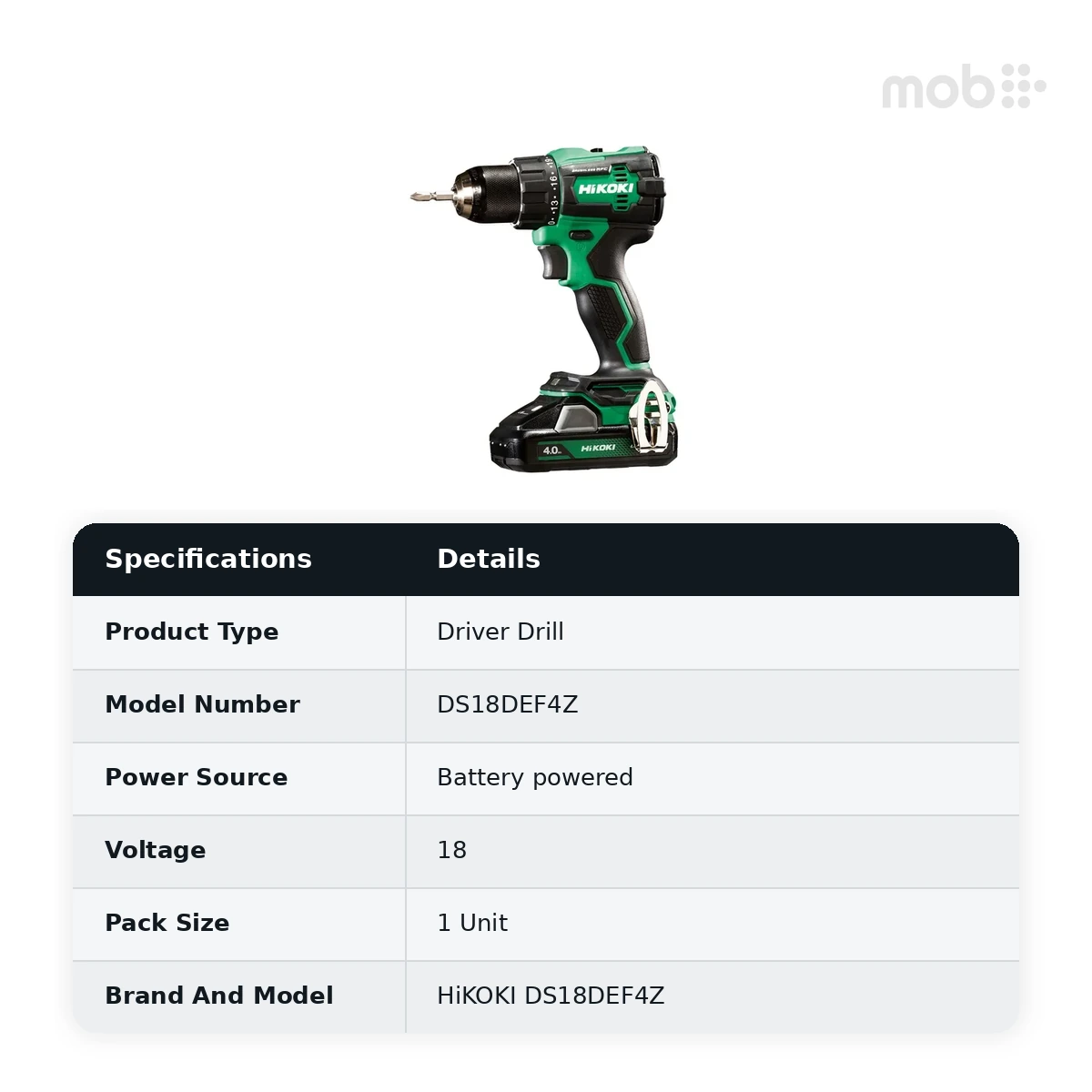 HiKOKI Driver Drill, 18V / 0-2,000 / 0-550rpm / 50 / 70Nm (Bare Tool), Code: DS18DEF4Z - image 2