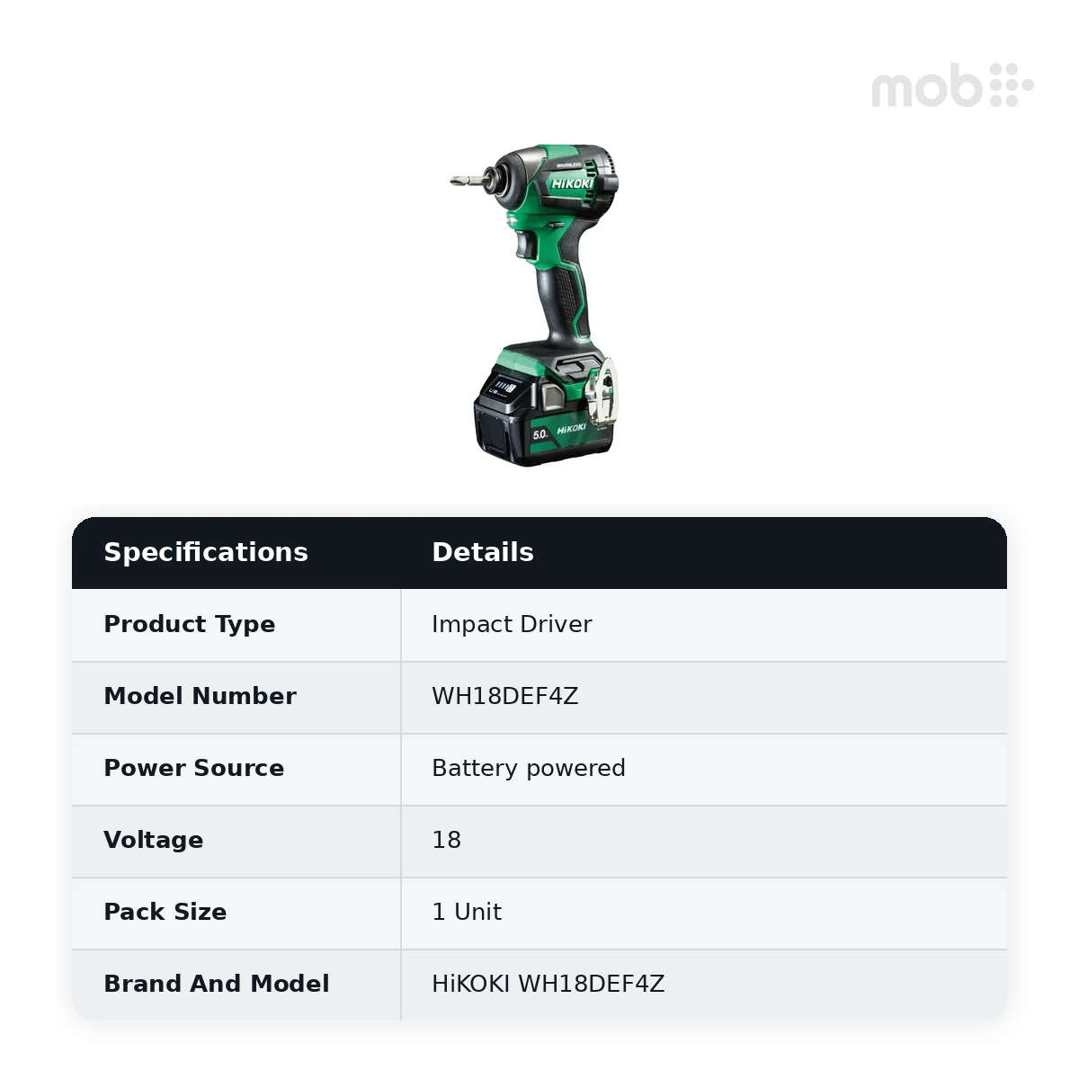HiKOKI Impact Driver, 18V / 175Nm / 0-3,400IPM (Bare Tool), Code: WH18DEF4Z - image 2