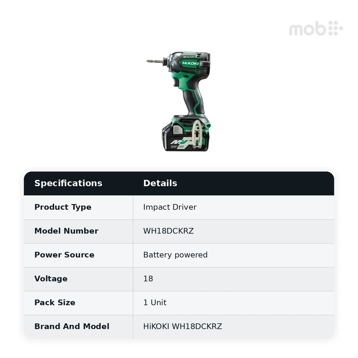 HiKOKI Impact Driver, 18V / 210Nm / 0-1,900 / 0-4,000IPM, Code: WH18DCKRZ - image 2
