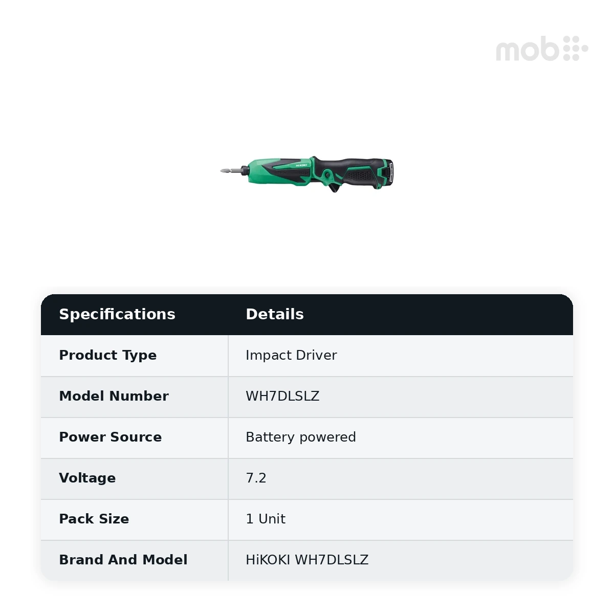 HiKOKI Impact Driver, 7.2V / 25Nm / 0-3,000IPM, Code: WH7DLSLZ - image 2