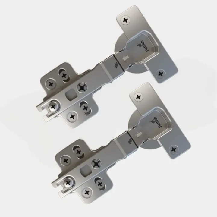 Hettich Soft-Close Slide-On 3447i Hinge with Silent System - TH52 - 25mm - 0 Crank with 4 Hole Mounting Plate, Article 9383405