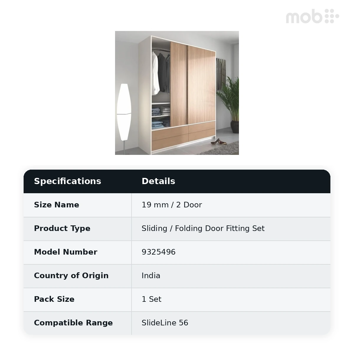 Hettich 2 Door Kit for 1 cabinet (16-19 mm thick door) code: 9325496 - image 2