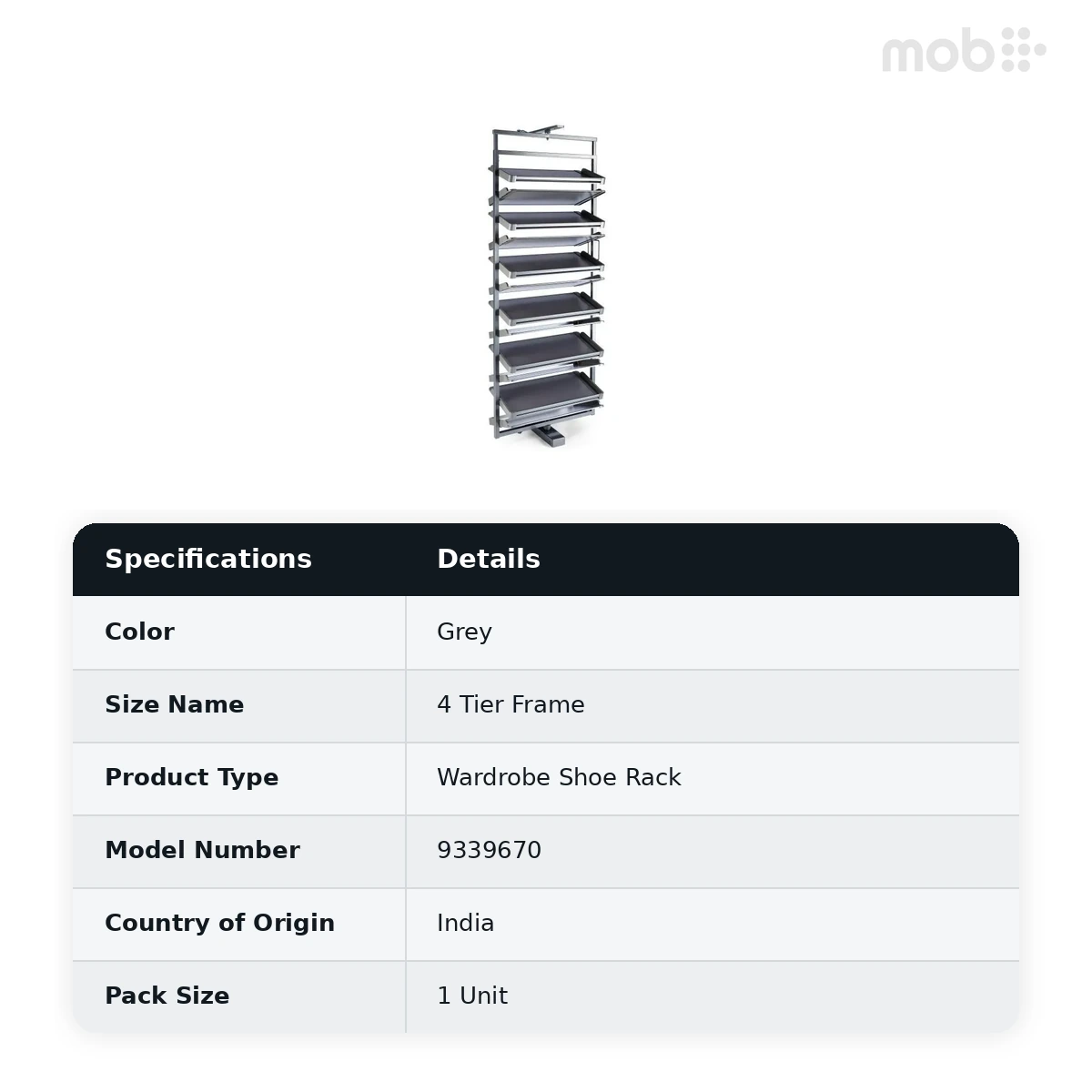 Hettich 360° Shoe Rack 4 Tier Frame Grey Finish, Article 9339670 - image 2