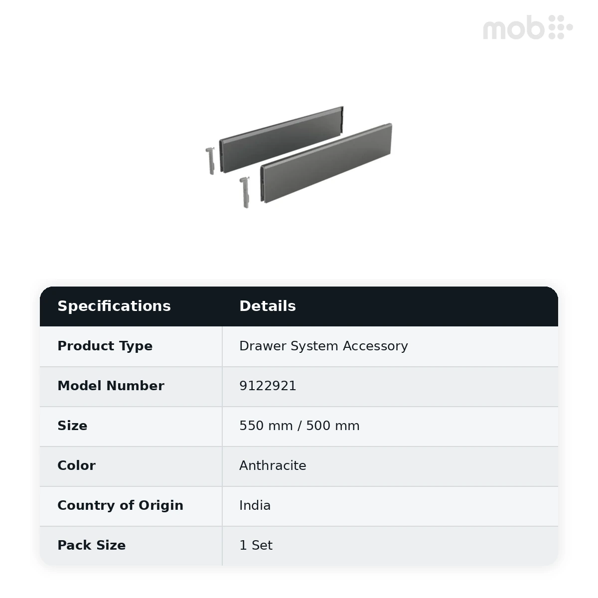 Hettich Accessories for ArciTech Anthracite 500 / 550 mm ArciTech Topside- 500 mm code: 9122921 - image 2
