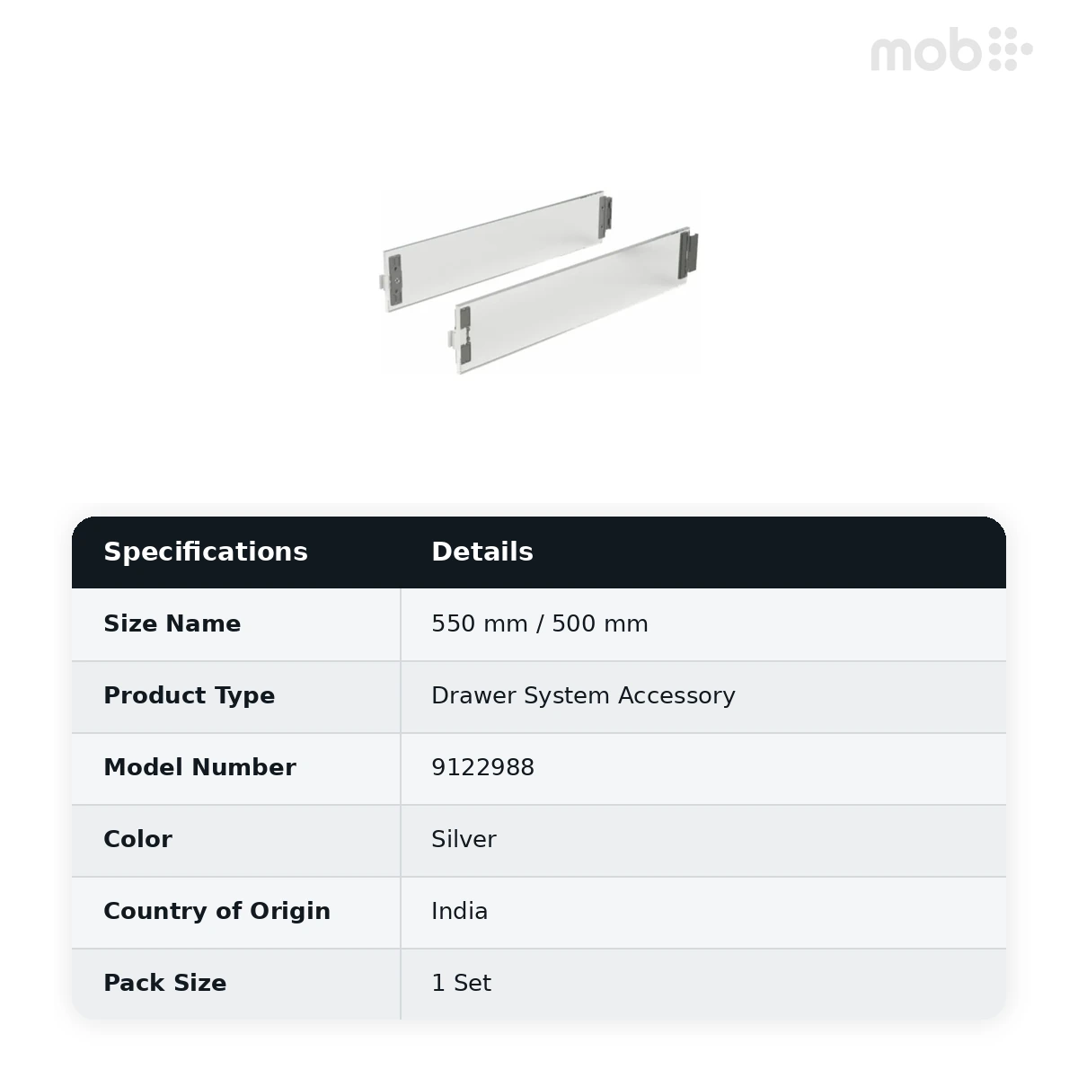 Hettich ArciTech Silver DesignSide- 500 mm, Article 9122988 - image 2