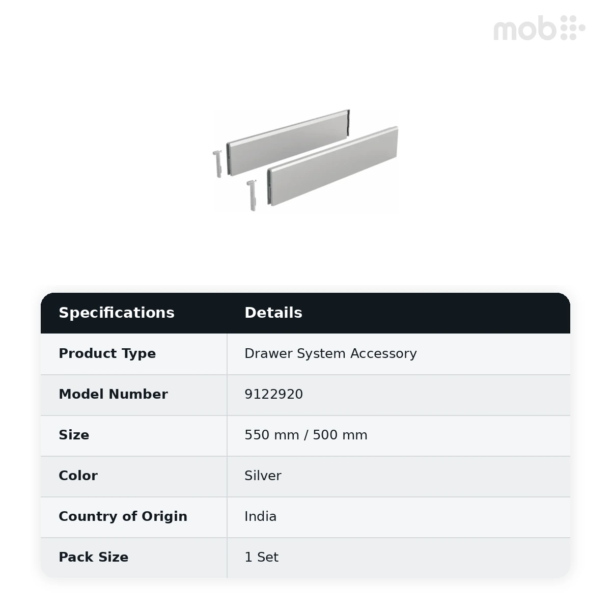 Hettich Accessories for ArciTech Silver 500 / 550 mm ArciTech Topside- 500 mm code: 9122920 - image 2