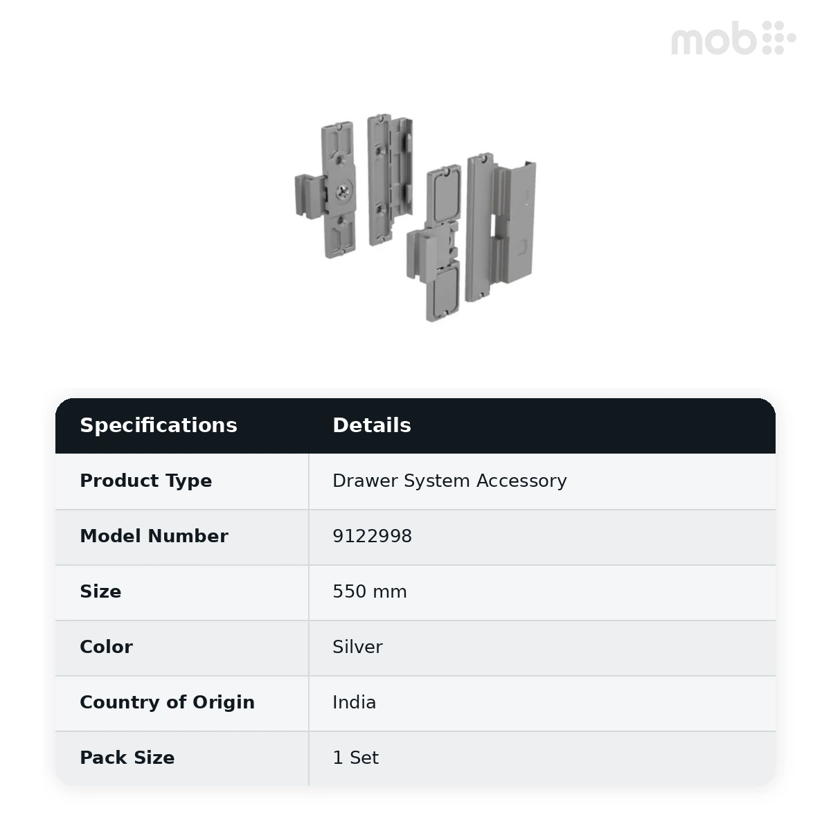 Hettich Accessories for ArciTech Silver 500 / 550 mm DesignSide Connectors code: 9122998 - image 2