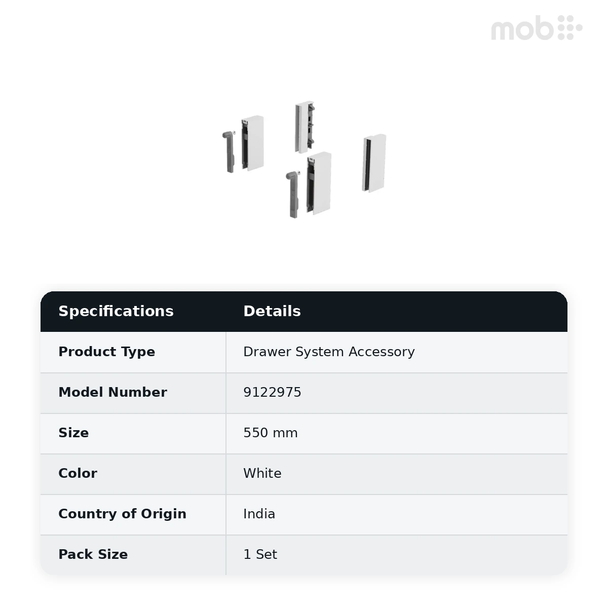 Hettich Accessories for ArciTech White 500 / 550 mm ArciTech Design side Adapter code: 9122975 - image 2
