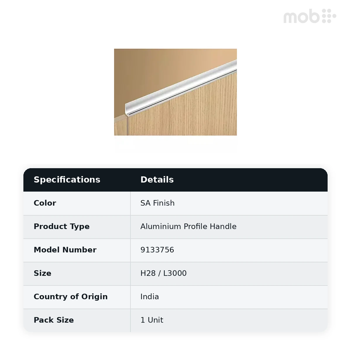 Hettich Aluminium Profile Handle Lutetia Profile Height 28 mm Length 3000 mm SA Finish, Article 9133756 - image 2