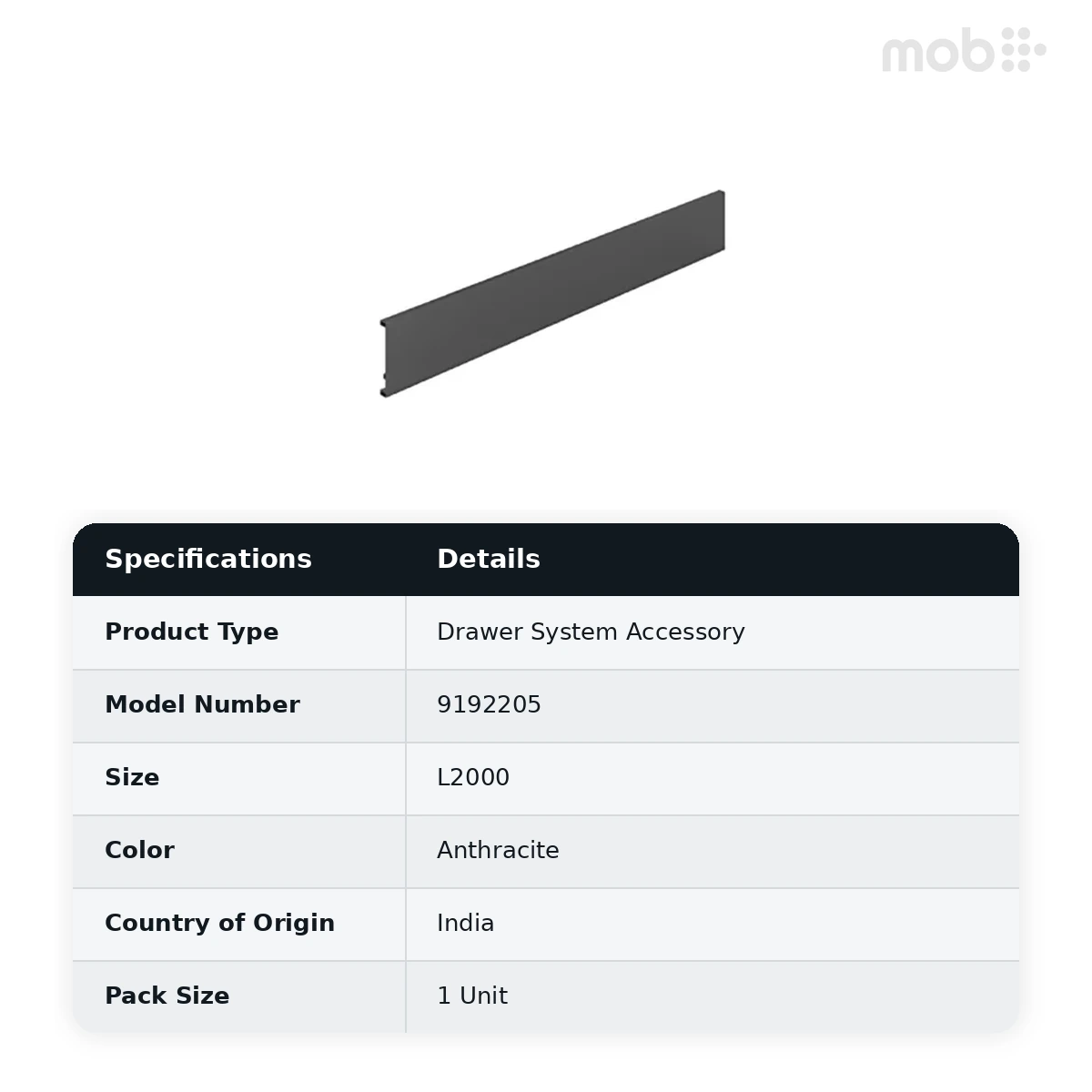 Hettich ArciTech Anthracite Aluminium Front Panel Length 2000 mm code: 9192205 - image 2