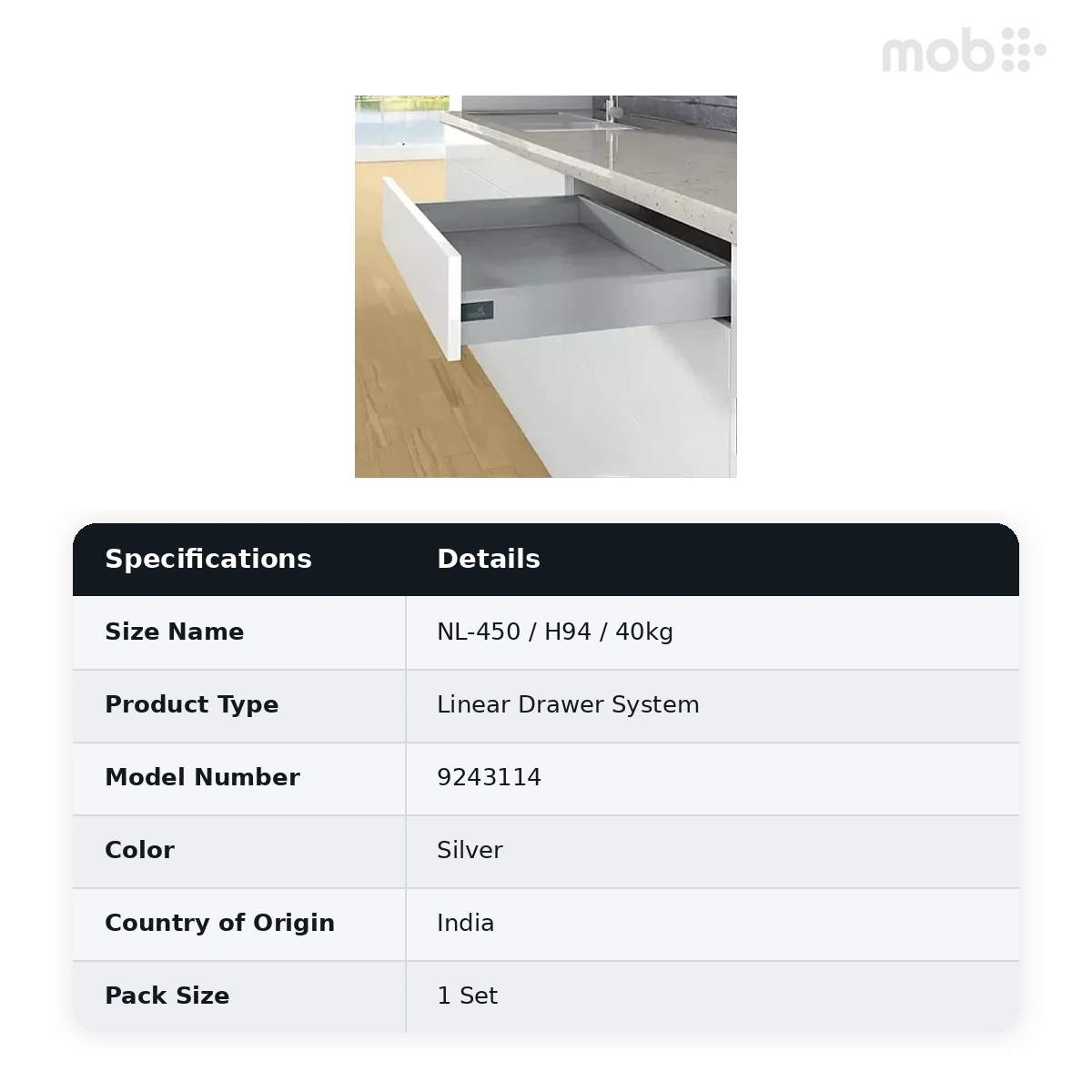 Hettich ArciTech Silver NL-450 mm, Height 94 mm, 40 kg code: 9243114 - image 2