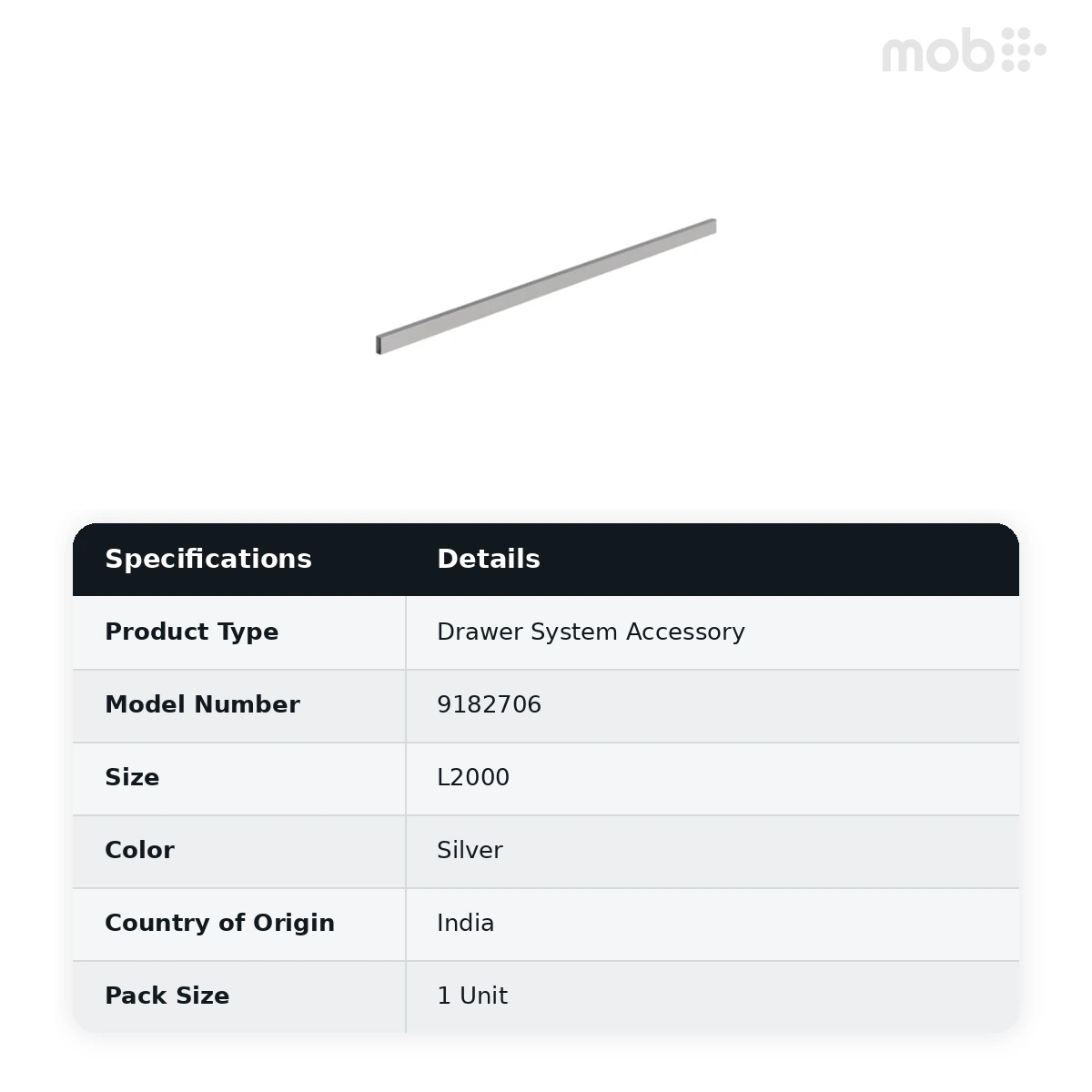 Hettich ArciTech Silver Railing for Aluminium Front Panel Length 2000 mm code: 9182706 - image 2