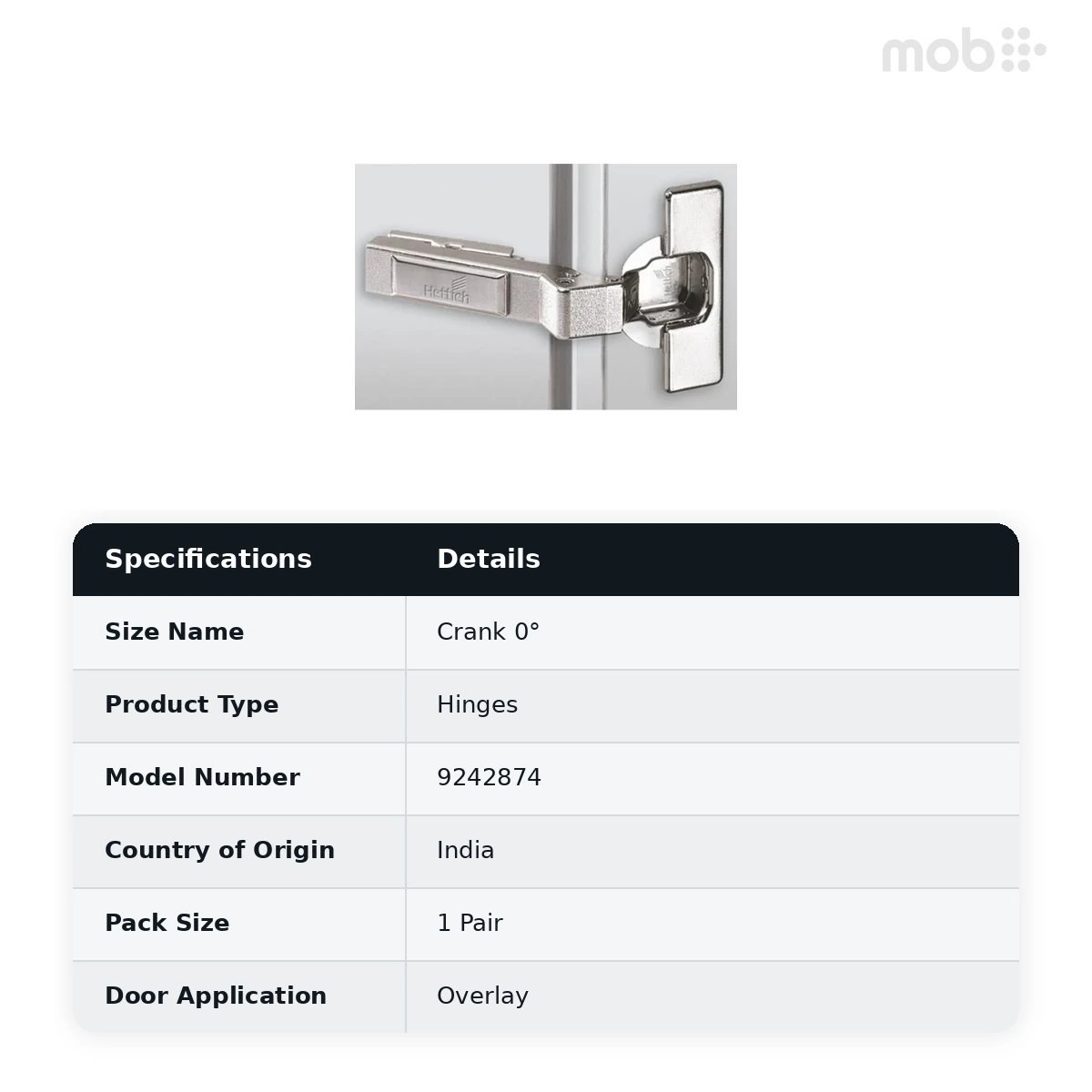 Hettich Auto Closing Intermat 9936 Hinge - TH42 - Crank 0° code: 9242874 - image 2