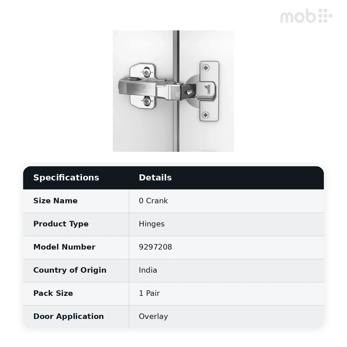 Hettich Auto Closing Onsys 4447 Clip On Hinge - TH52 - 25mm - 0 Crank with mounting plate and cover caps code: 9297208 - image 2