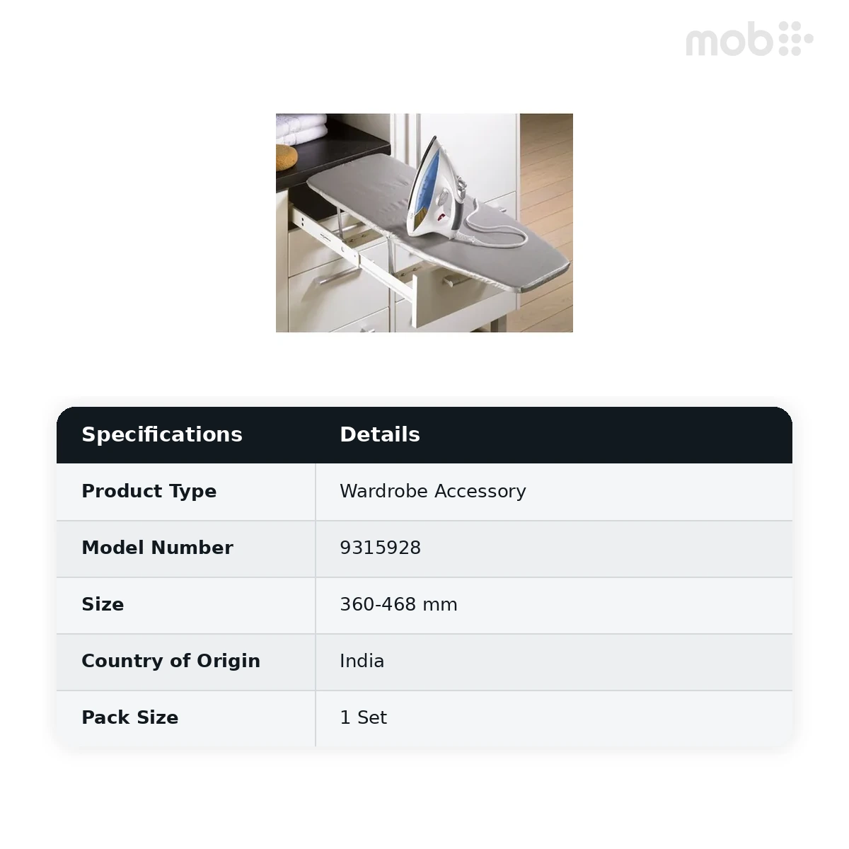 Hettich Built-in Ironing Board Extension Cabinet Width 360-468 mm code: 9315928 - image 2