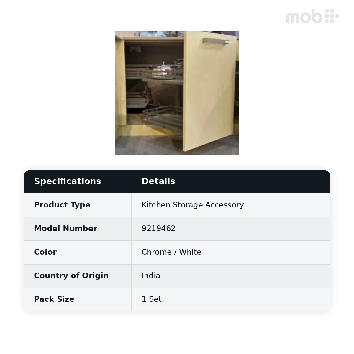 Hettich Cargo 3/4 Carousel 2 Shelves 2 Flat Chrome White Base Chrome Finish code: 9219462 - image 2