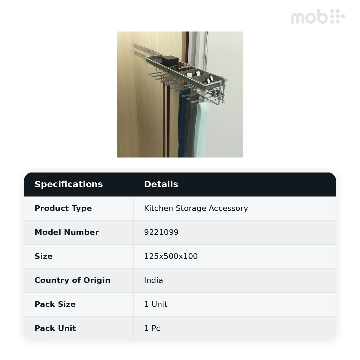 Hettich Cargo Tie and Belt Pull Out 125 x 500 x 100 mm code: 9221099 - image 2