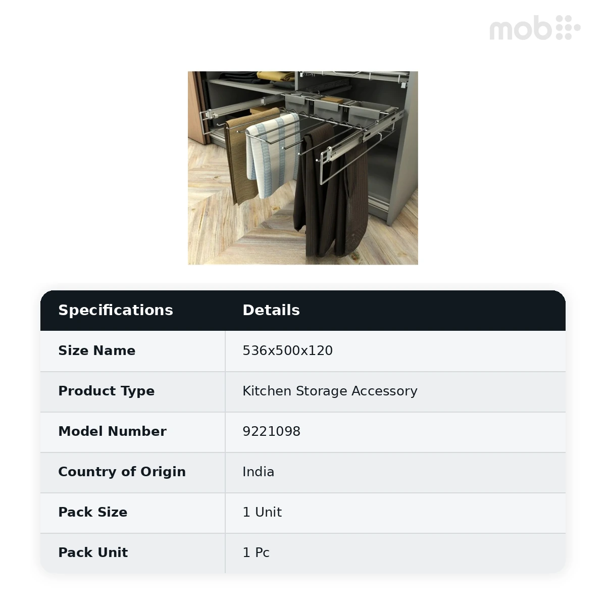 Hettich Cargo Trouser Pull Out 536 x 500 x 120 mm code: 9221098 - image 2