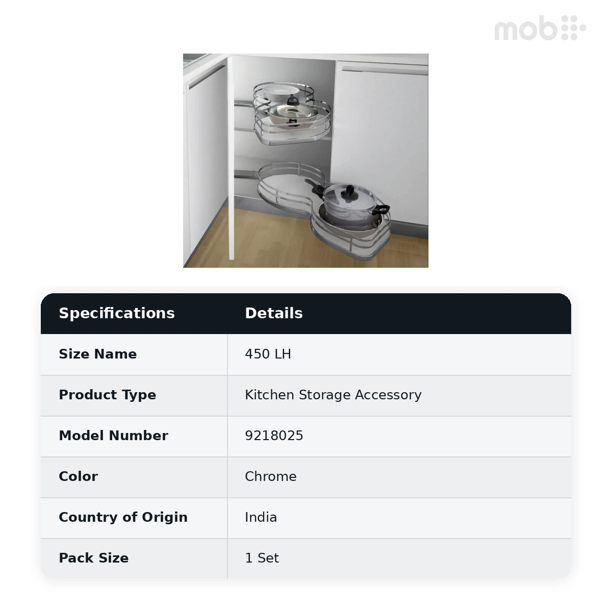 Hettich CargoMan Soft Close Corner Pull Out 450 LH Chrome Finish code: 9218025 - image 2