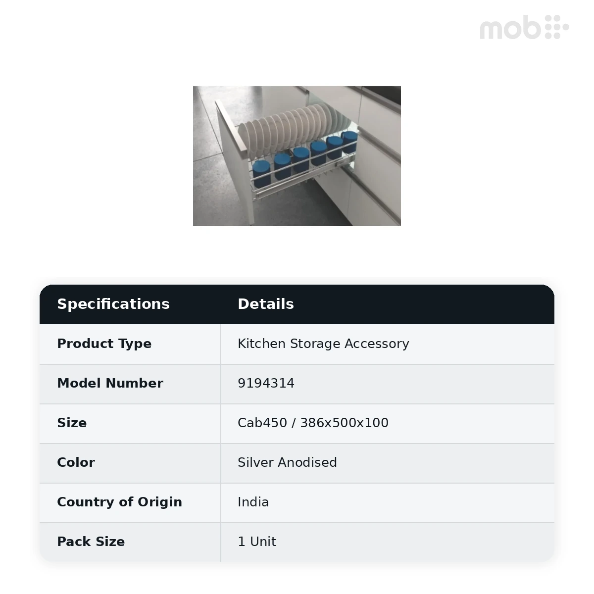Hettich CargoTech M Cup and Saucer Inlet Cabinet 450 mm 386 x 500 x 100 mm code: 9194314 - image 2
