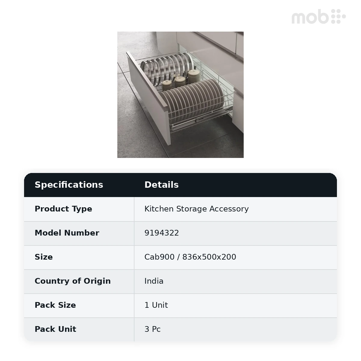 Hettich CargoTech M Thali/Plate/Jar Inlet Cabinet 900 mm 836 x 500 x 200 mm code: 9194322 - image 2