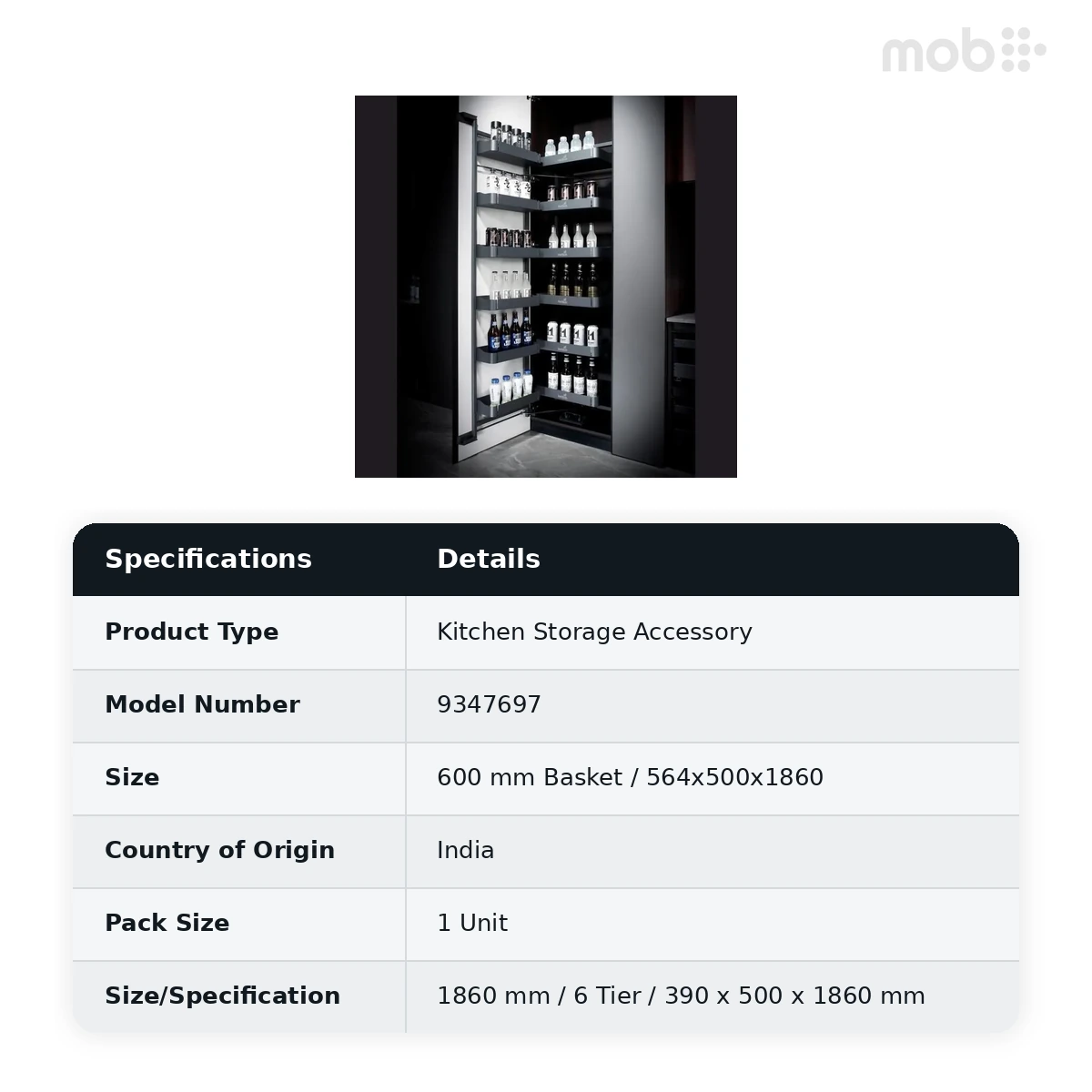 Hettich Duo 6 Tier 600 Basket 564 x 500 x 1860 mm code: 9347697 - image 2