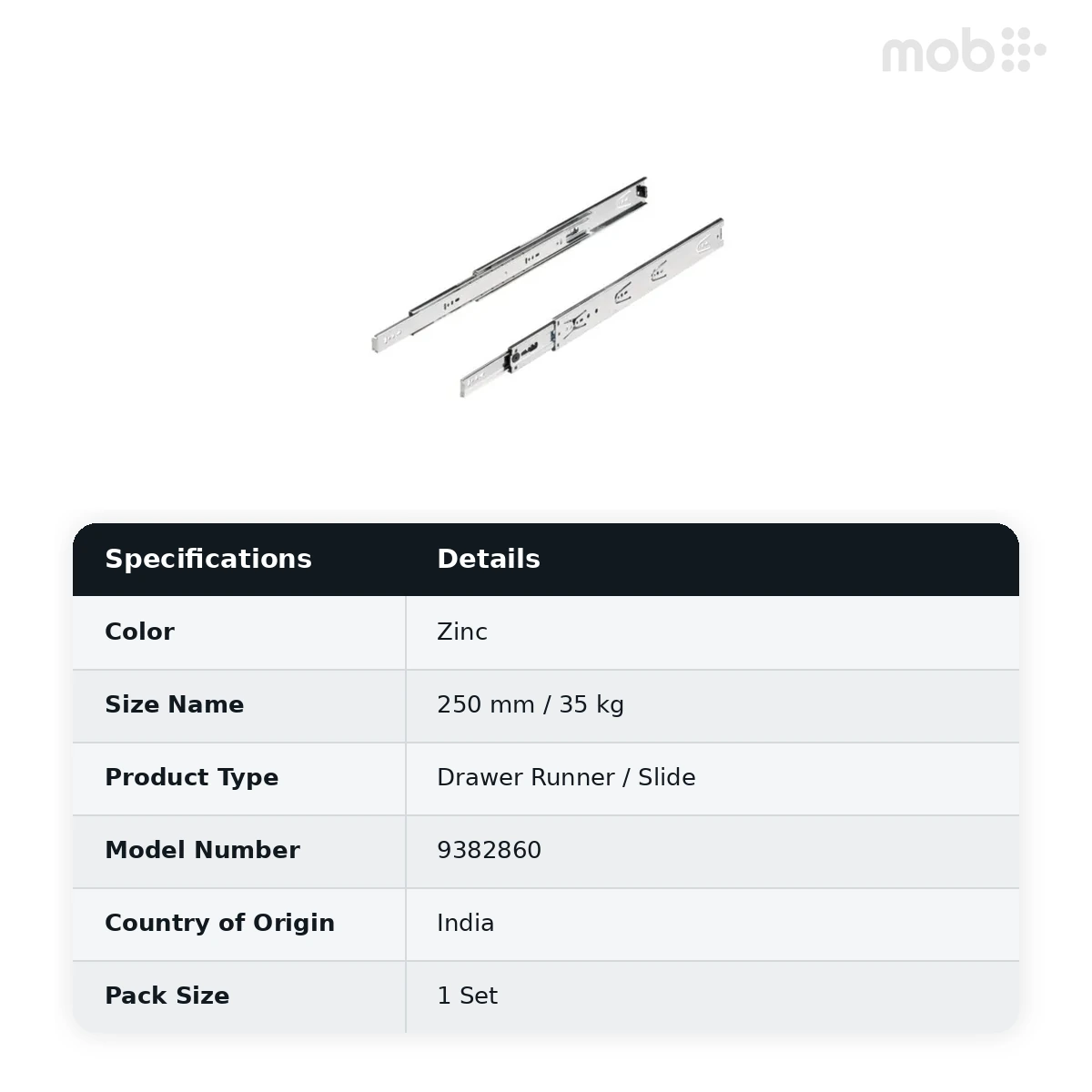 Hettich KA 5332 35 kg Drawer Runner 250 mm Zinc code: 9382860 - image 2