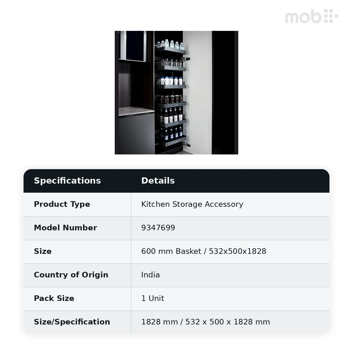 Hettich Larder 6 Tier 600 Basket 532 x 500 x 1828 mm code: 9347699 - image 2
