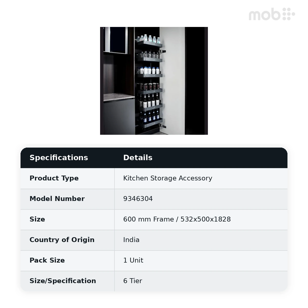 Hettich Larder 6 Tier 600 Frame 532 x 500 x 1828 mm code: 9346304 - image 2