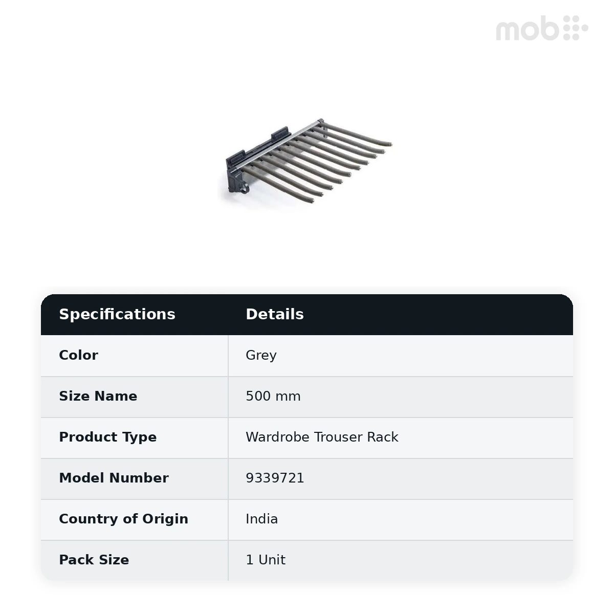 Hettich Lateral Pants Rack 500 mm - Grey Finish, Article 9339721 - image 2