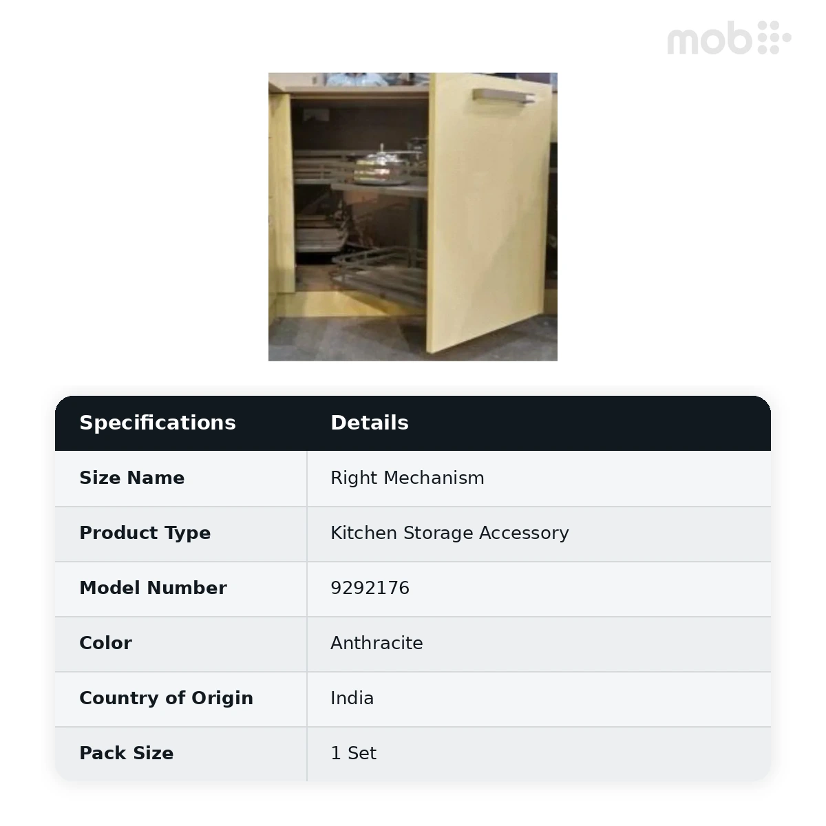 Hettich Moving Corner Cargo Series Right Mechanism Anthracite Finish code: 9292176 - image 2