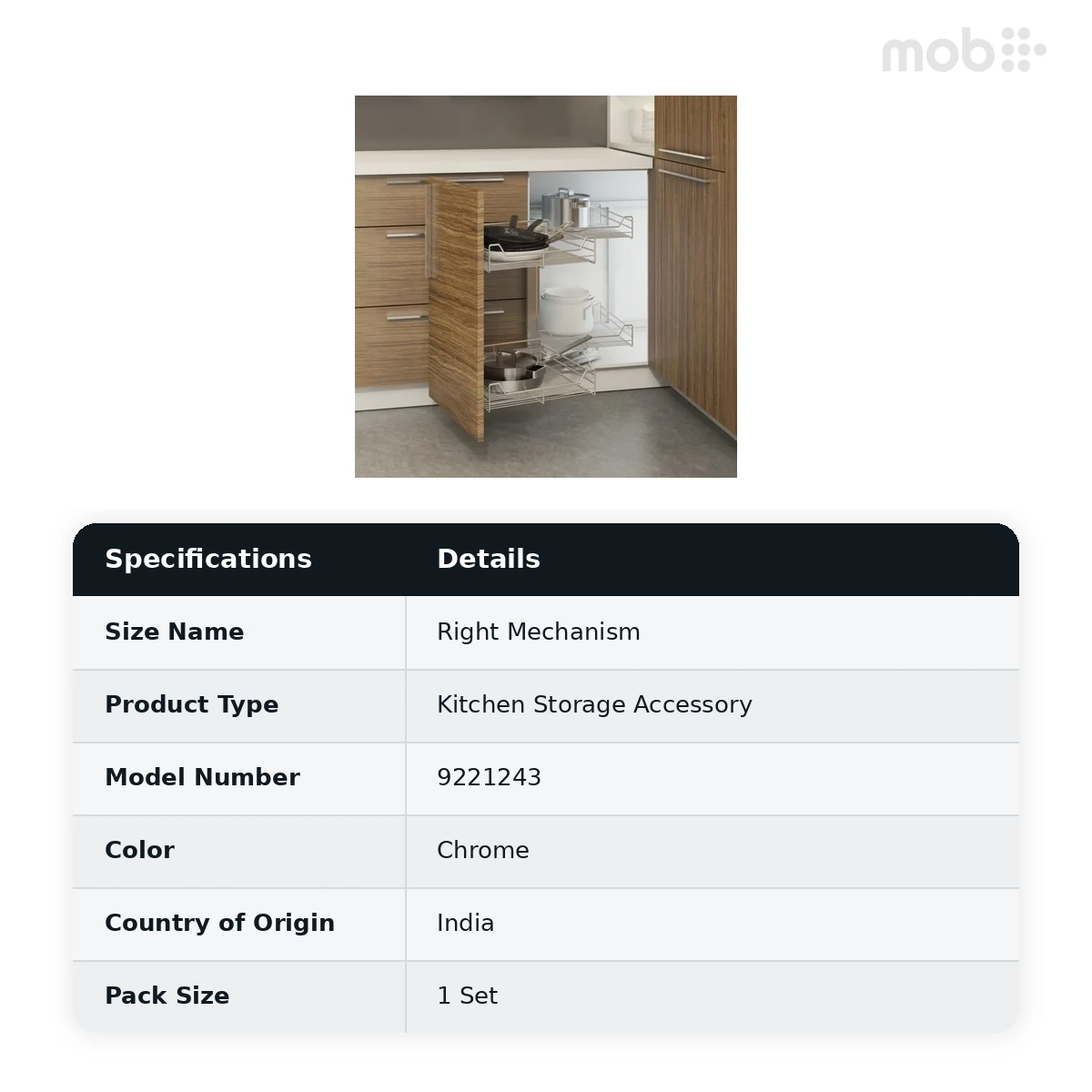 Hettich Moving Corner Cargo Series Right Mechanism Chrome Finish code: 9221243 - image 2