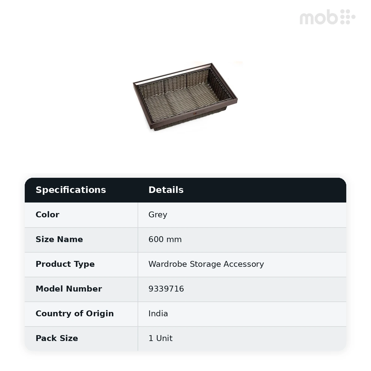 Hettich Rattan Lile Basket 600 mm, Grey Finish code: 9339716 - image 2
