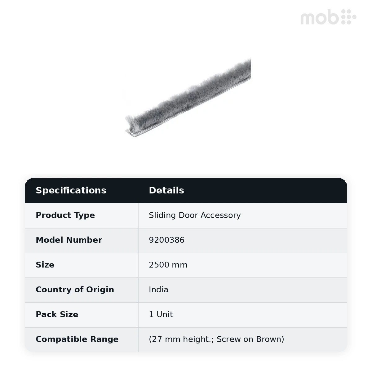 Hettich Self Adhesive Brush Sealing Strip 2500 mm code: 9200386 - image 2