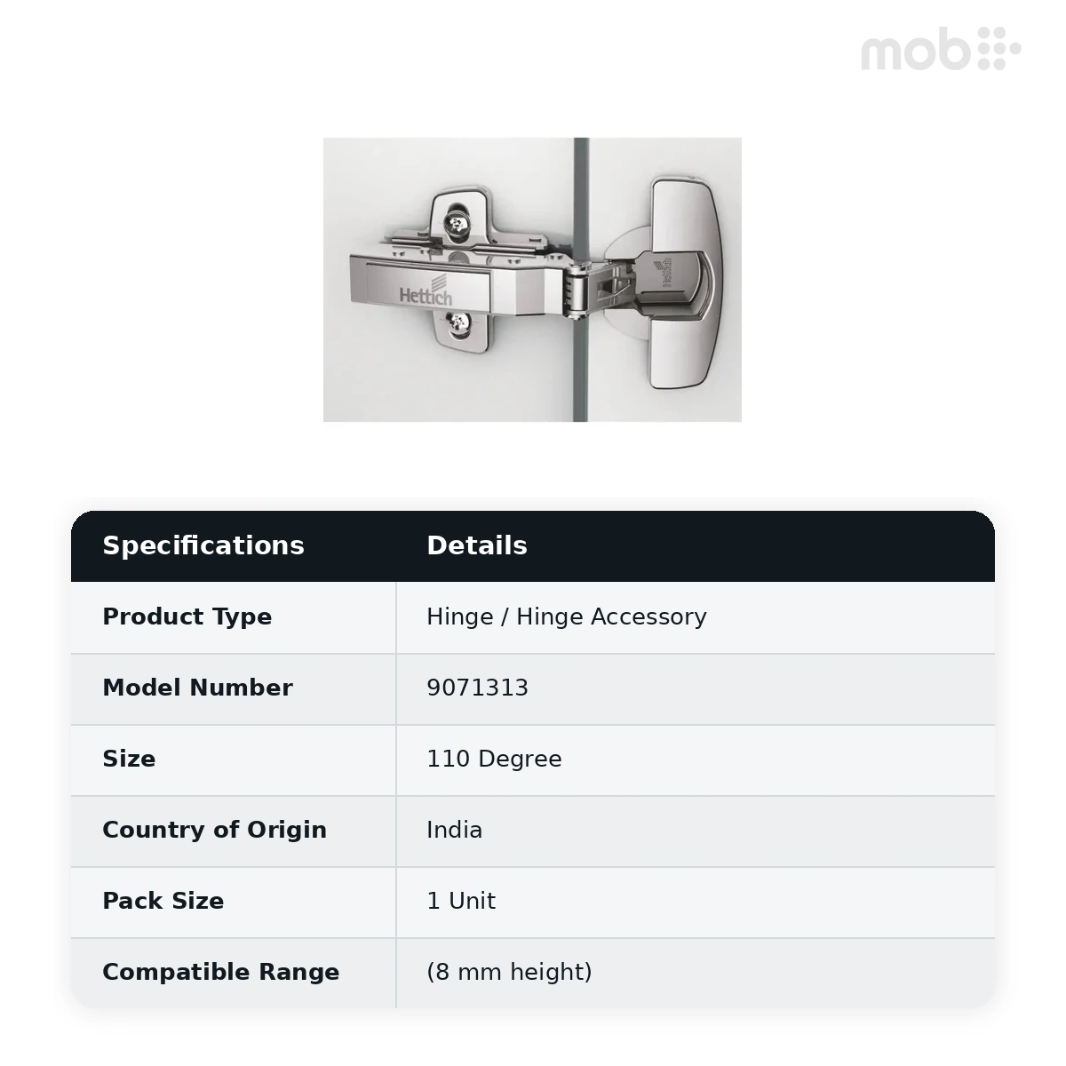Hettich Sensys 8675 Hinge Opening Angle 110 Degree for Push to Move and Pull to Move Mechanisms code: 9071313 - image 2