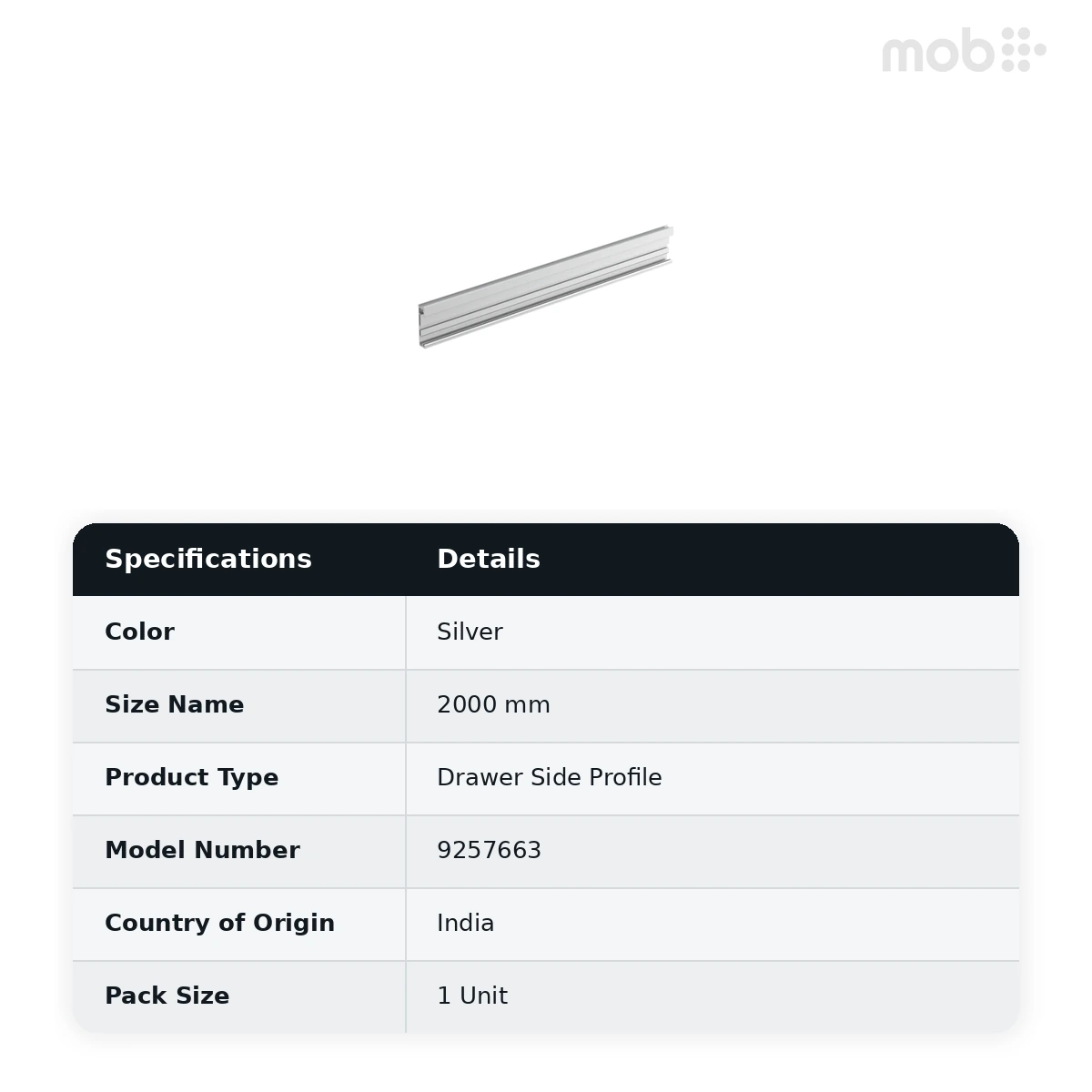 Hettich Support Profile front panel 2000 mm Silver code: 9257663 - image 2
