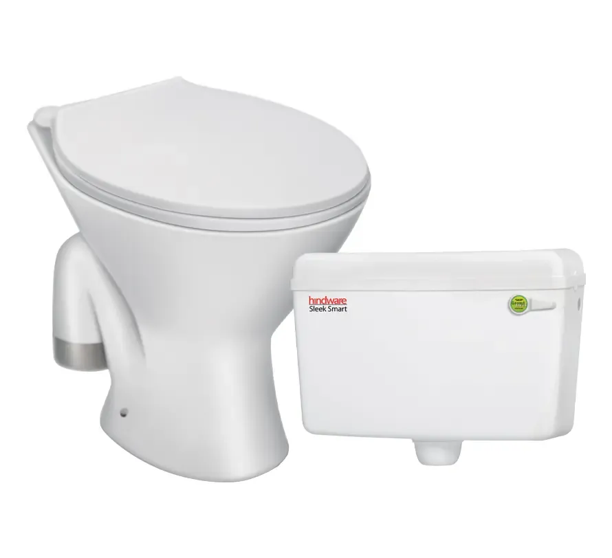 Hindware Slick-S Combo Standard Toilet, Size : (EWC): 575 x 360 x 390 mm & (CISTERN): 475 x 148 x 305 mm, ID : 519009 (S-285), Star White