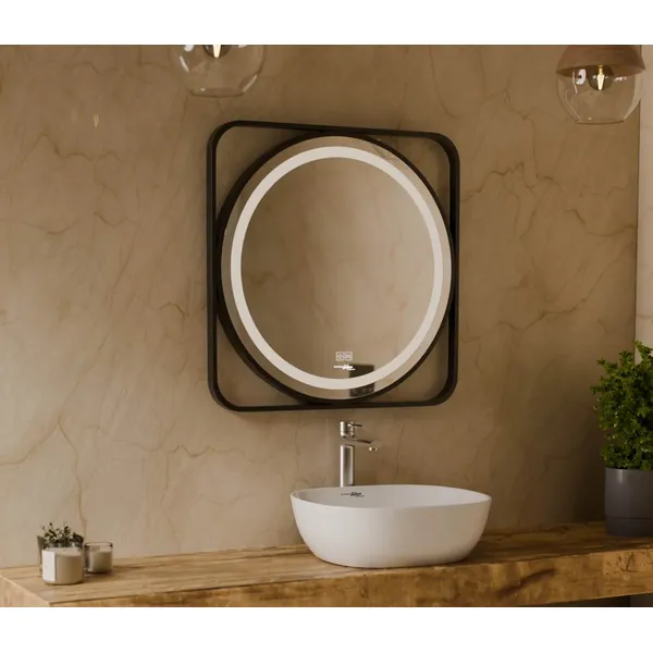 Hindware Italian Collection LED Bathroom Mirror, 800 x 800 mm Square Frame, Touch Switch, Defogger, 3-Colour Light, Product Code: F680020