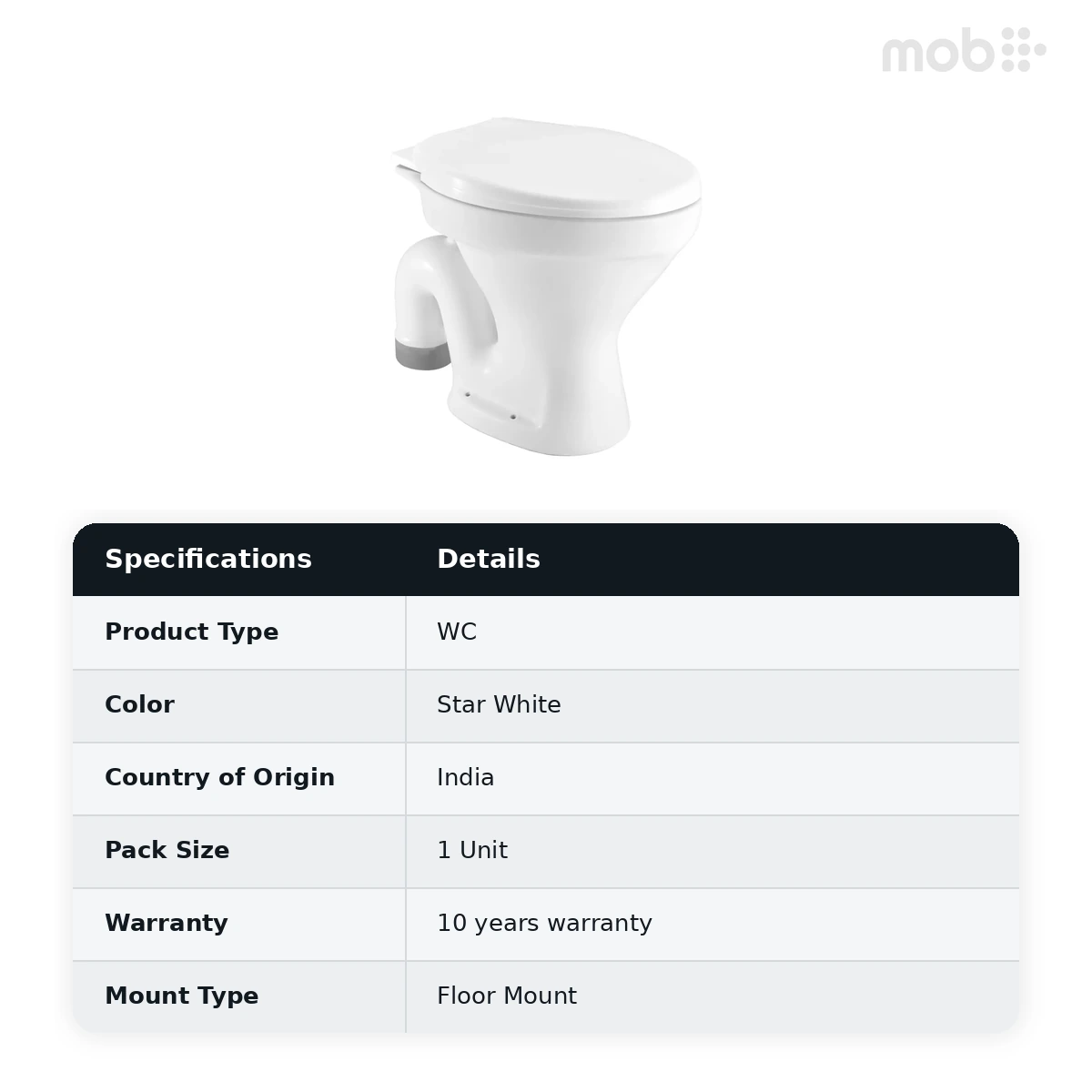 Hindware Ace S Combo  Standard Toilet, Size : (EWC): 575 x 355 x 395 mm & (CISTERN): 475 x 148 x 305 mm, ID : 528204, Star White - image 2