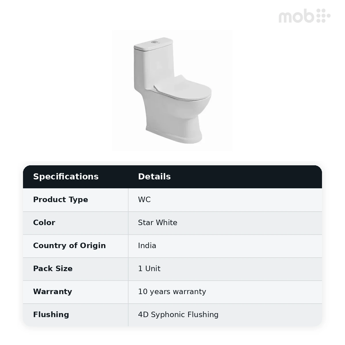 Hindware Ace Syphonic One Piece Toilet, Size : 620 x 370 x 745 mm, ID : 20183 (S-220), Star White - image 2