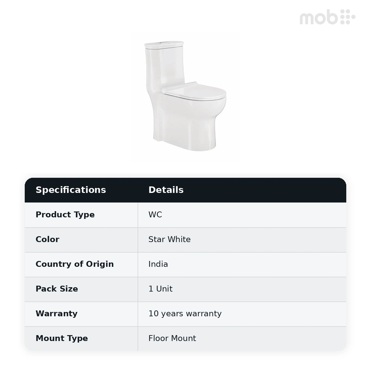 Hindware Agnese Neo One Piece Toilet, Size : 705 x 425 x 745 mm, ID : 92563 (S-220), Star White - image 2