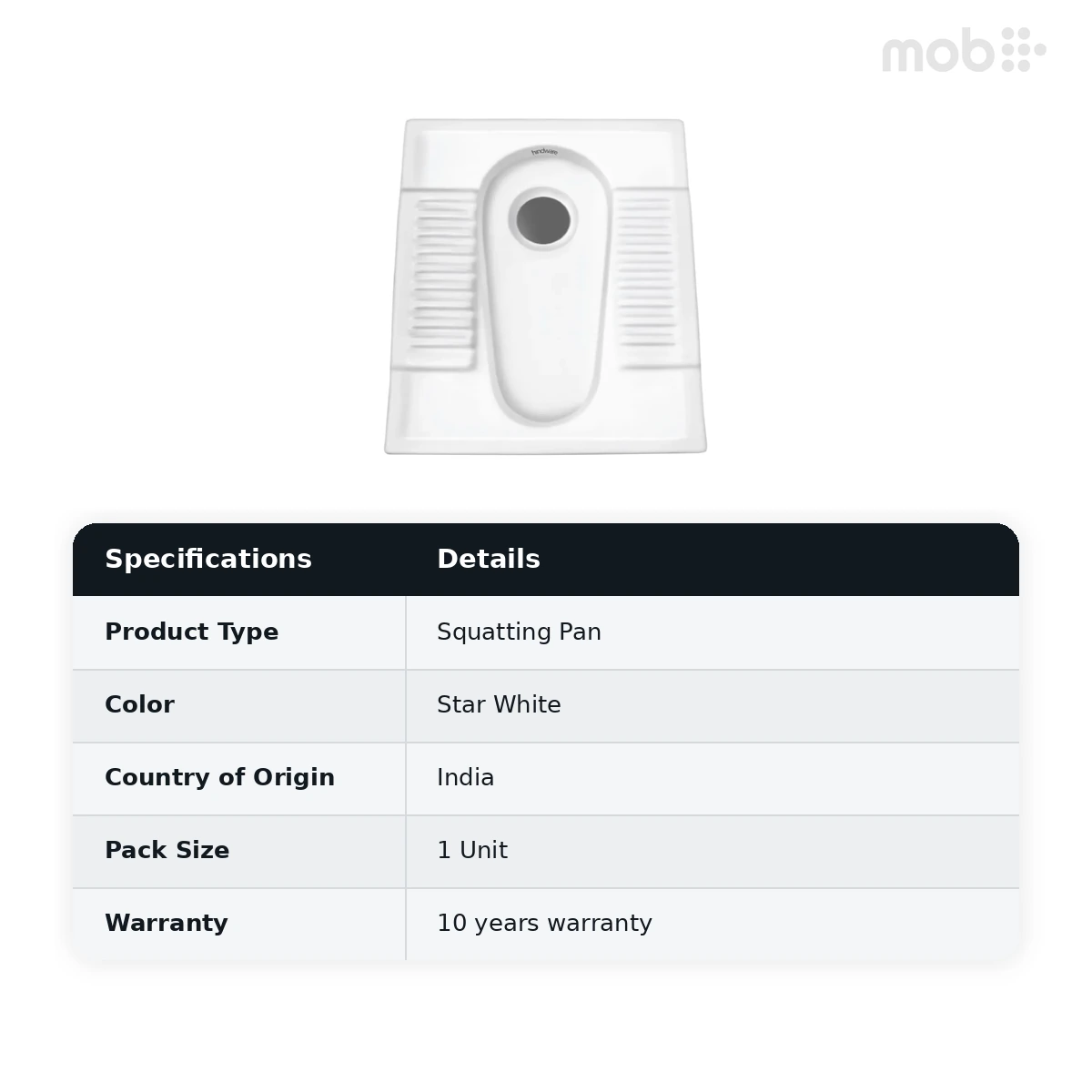 Hindware Asian Squatting Pan, Size : 500 x 400 mm, Cat No. : 20018, Star White - image 2
