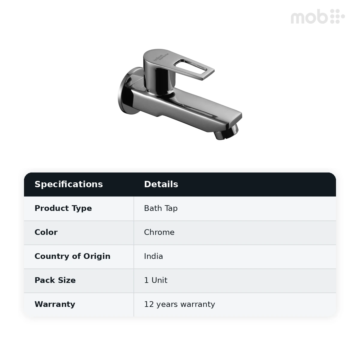 Hindware Aspiro Bib Cock Long Body With Wall Flange, Cat. No.: F570006, Chrome - image 2