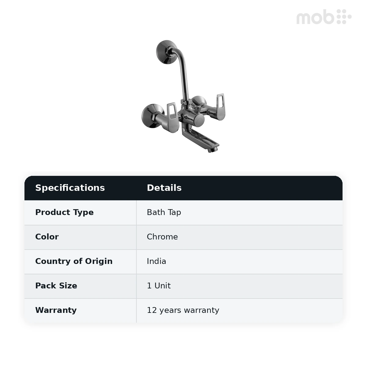 Hindware Aspiro Wall Mixer With L Bend Pipe For Overhead Shower, Cat. No.: F570020, Chrome - image 2